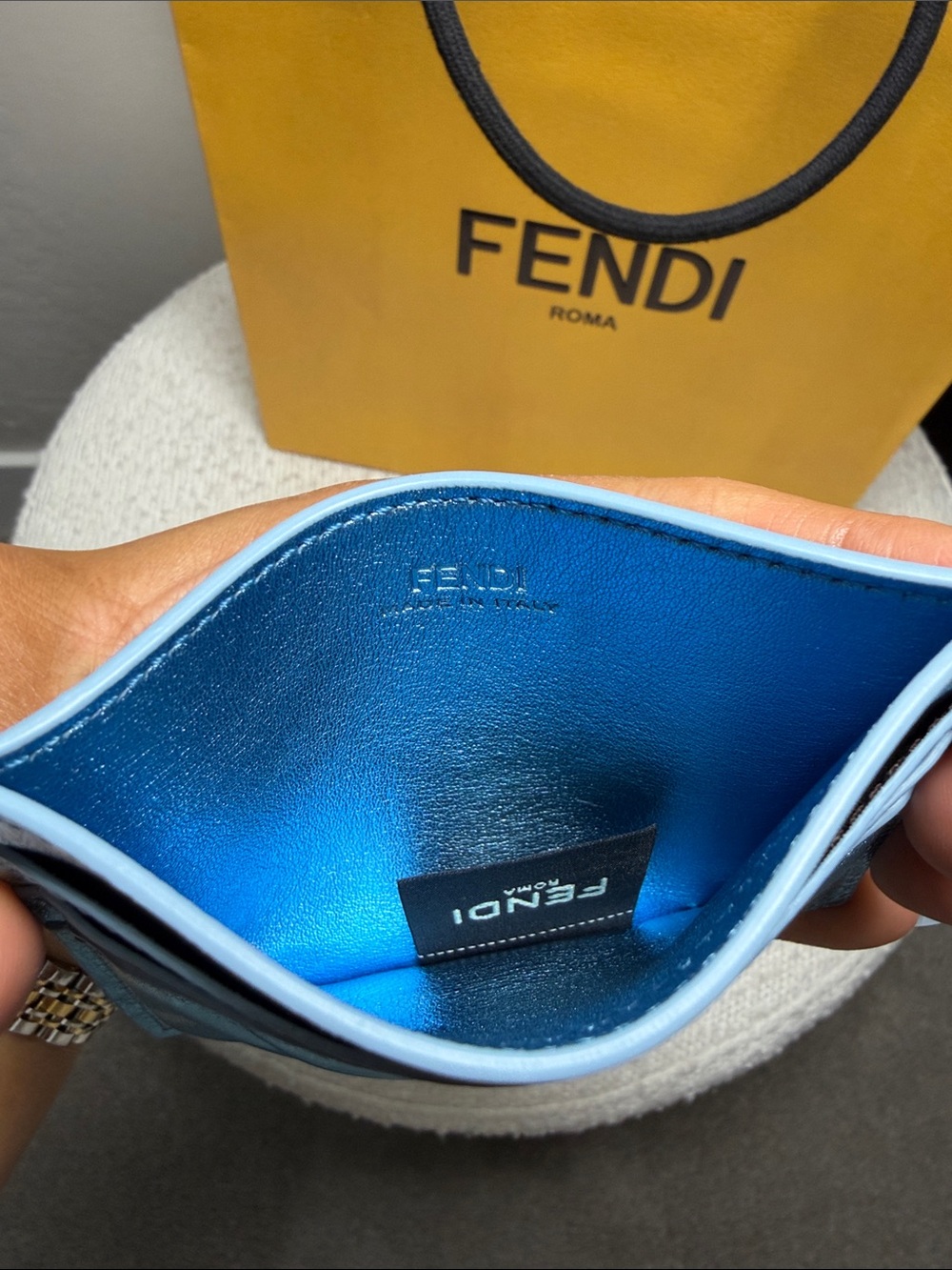 FENDI Baguette FF Card Holder Metallic Sky Blue - Picture 4 of 5